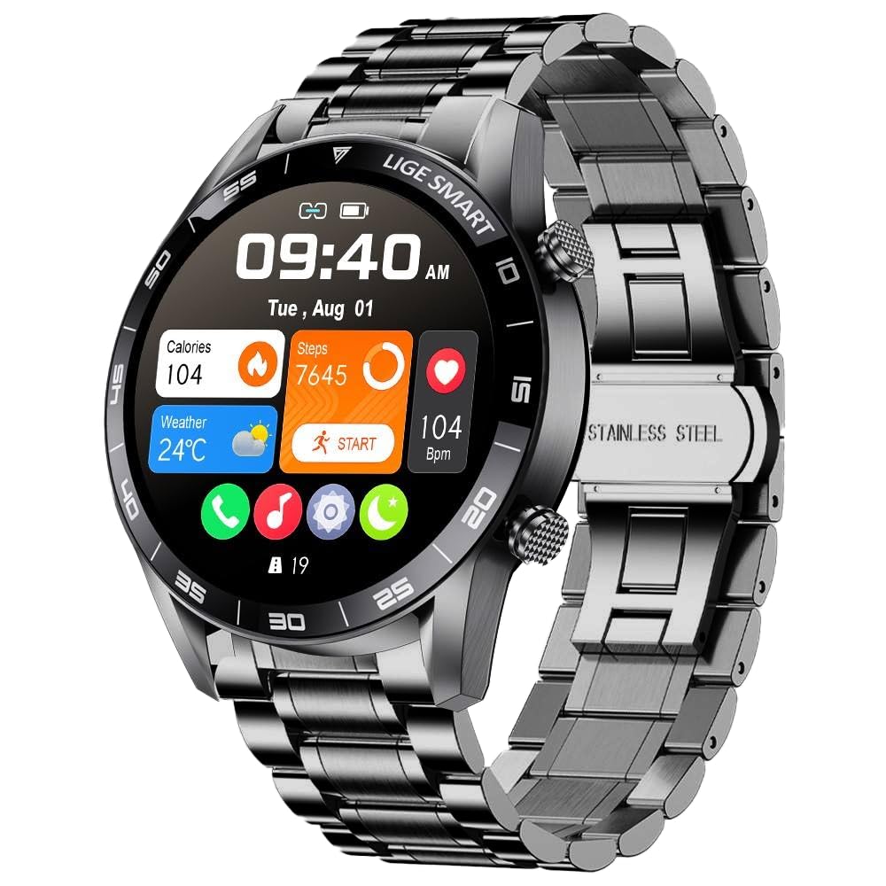 Stainless Steel Smart Watch with Bluetooth Calls - Full Touch Screen 1.3” IP67 Waterproof Fitness Tracker with Heart Rate Monitor Sleep Tracker and More (Black) Stainless Steel Smart Watch with Bluetooth Calls - Full Touch Screen 1.3” IP67 Waterproof Fitness Tracker with Heart Rate Monitor Sleep Tracker and More (Black)